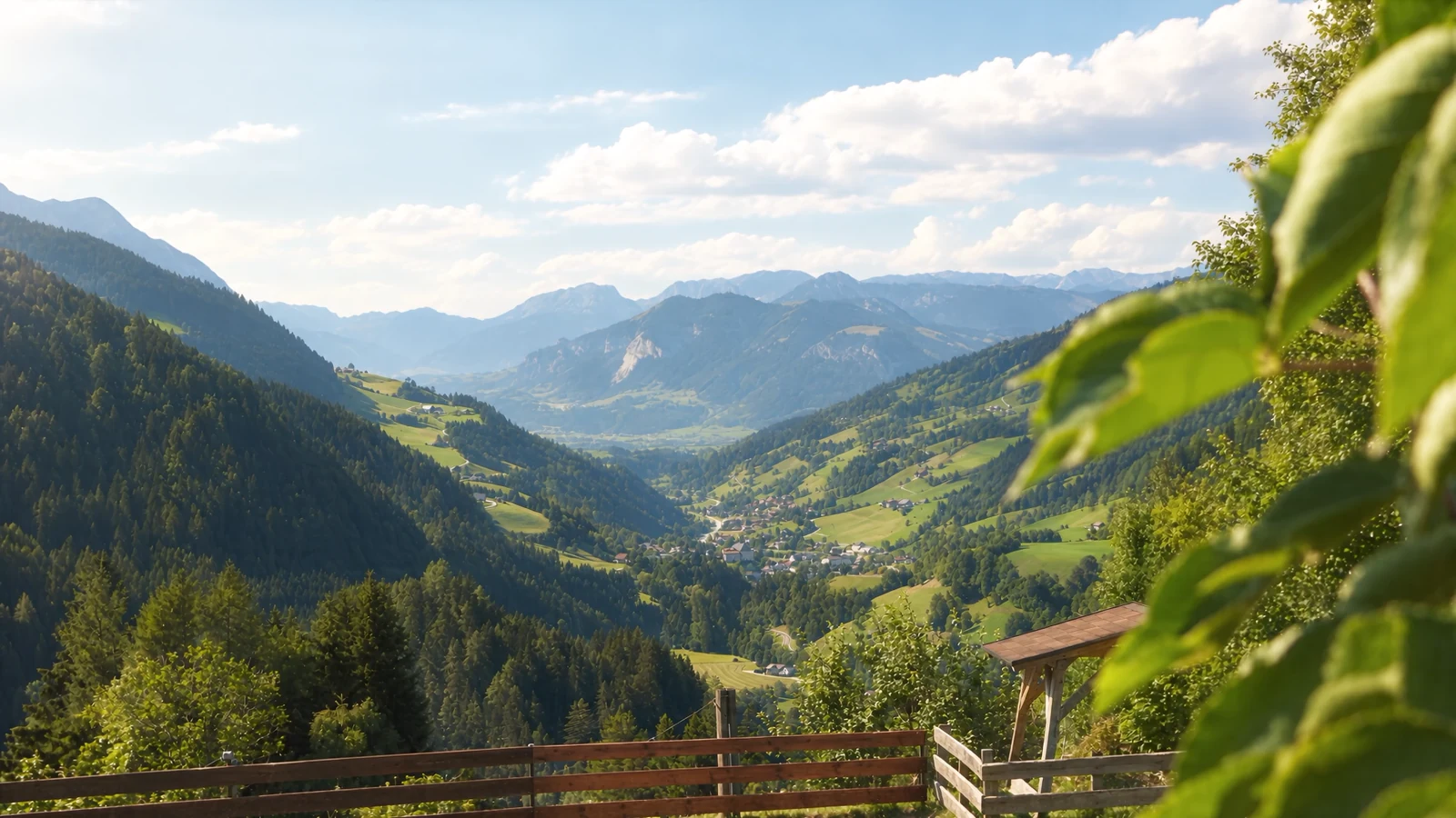 Atmosphärische KI-Variante der echten Aussicht ins Donnersbachtal